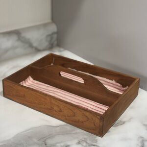 Vintage Wooden Caddy Tray with Liner
